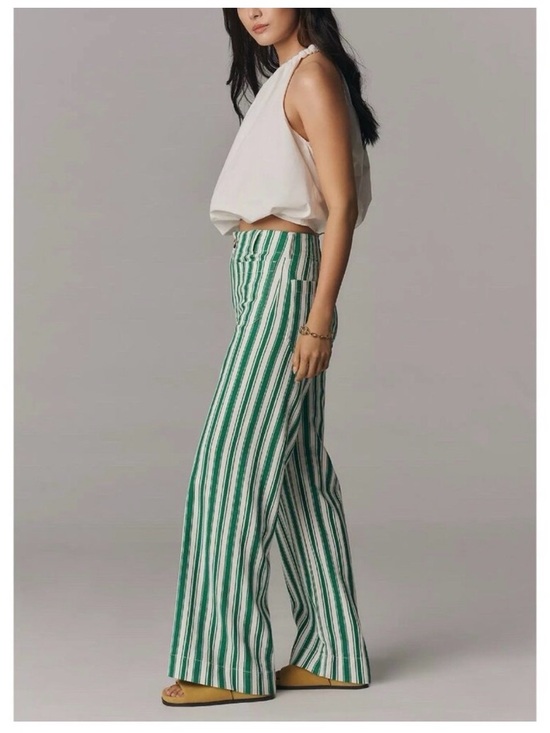 Maeve Pants - Maeve Colette Green and White Striped High-Waist Pants -NWT